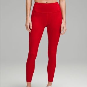 bright red lulu leggings with pockets size 10